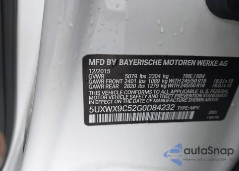 2016 BMW X3 xDrive28I z USA, uszkodzony, nr VIN 5UXWX9C52G0D84232